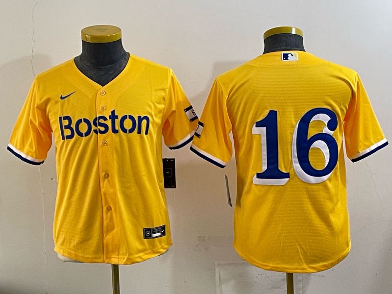 Youth 2025 Boston Red Sox #16 No Name Yellow Nike MLB Jersey 08